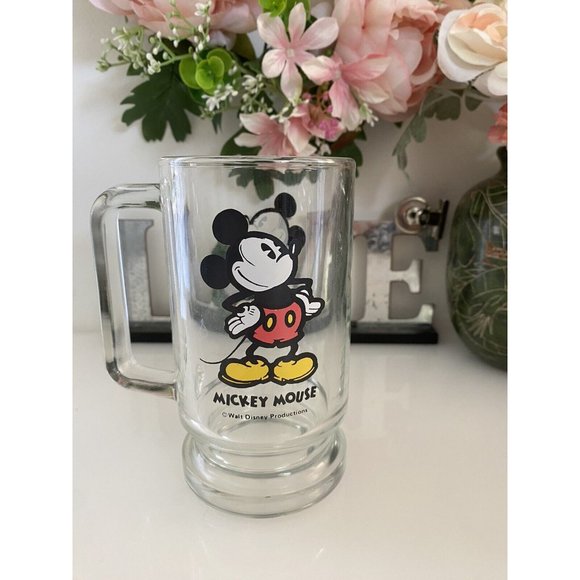 Vintage‎ Disney World Mickey Mouse Beer Glass Mug Stein Footed Clear 16oz 1970s - Picture 11 of 16